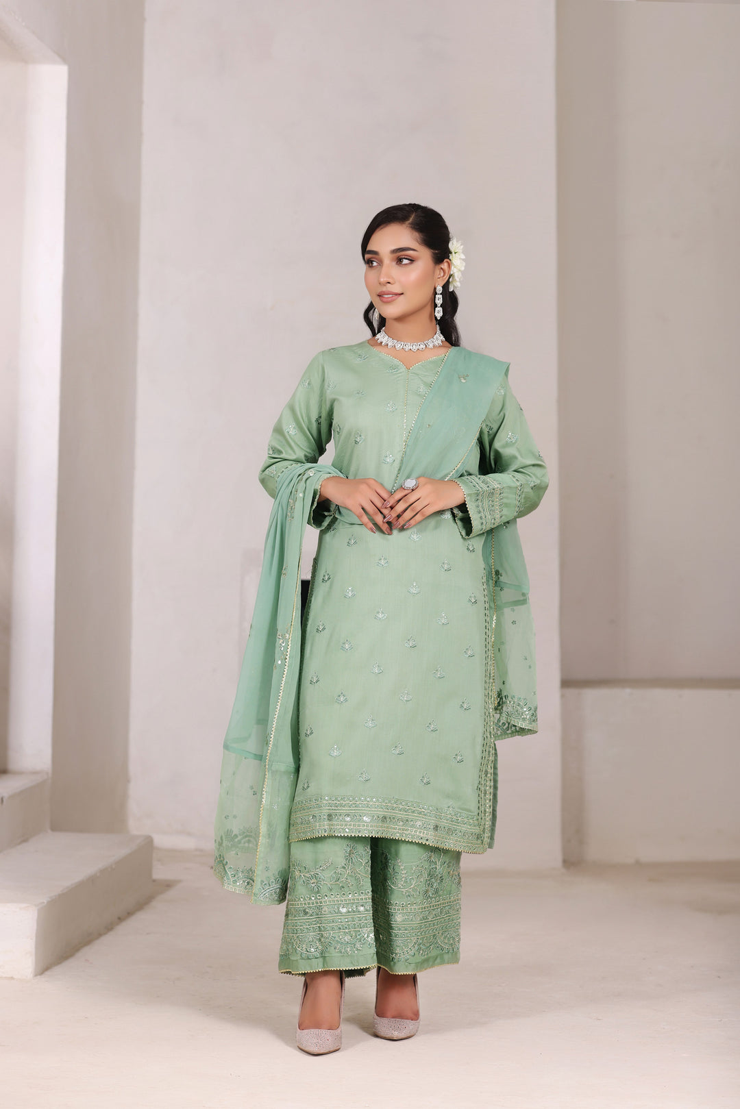 Ocean Green 3 Piece Stitched