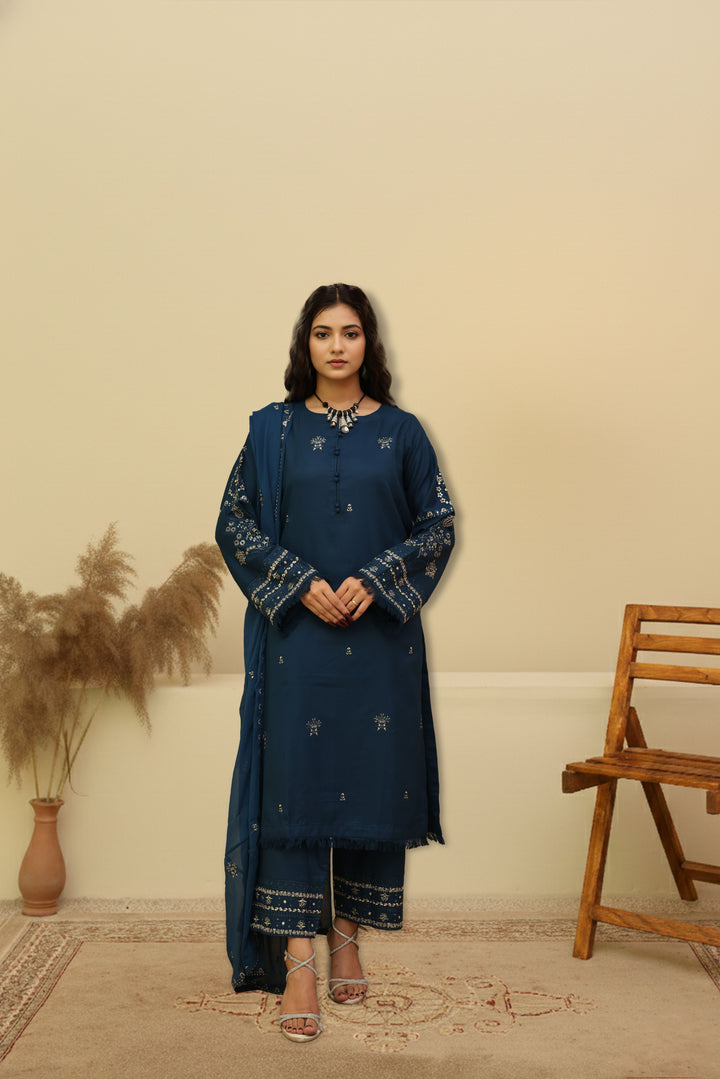Royal Blue Attire  3-Piece Stitched