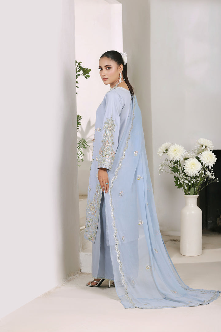 Sky Blue Aura 3 Piece Stitched