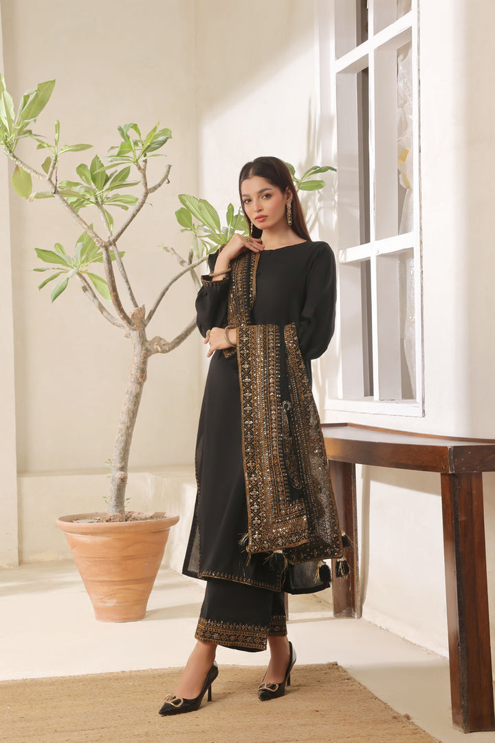 Black Musk | Full Sleeve 3-Piece Stitched Suit