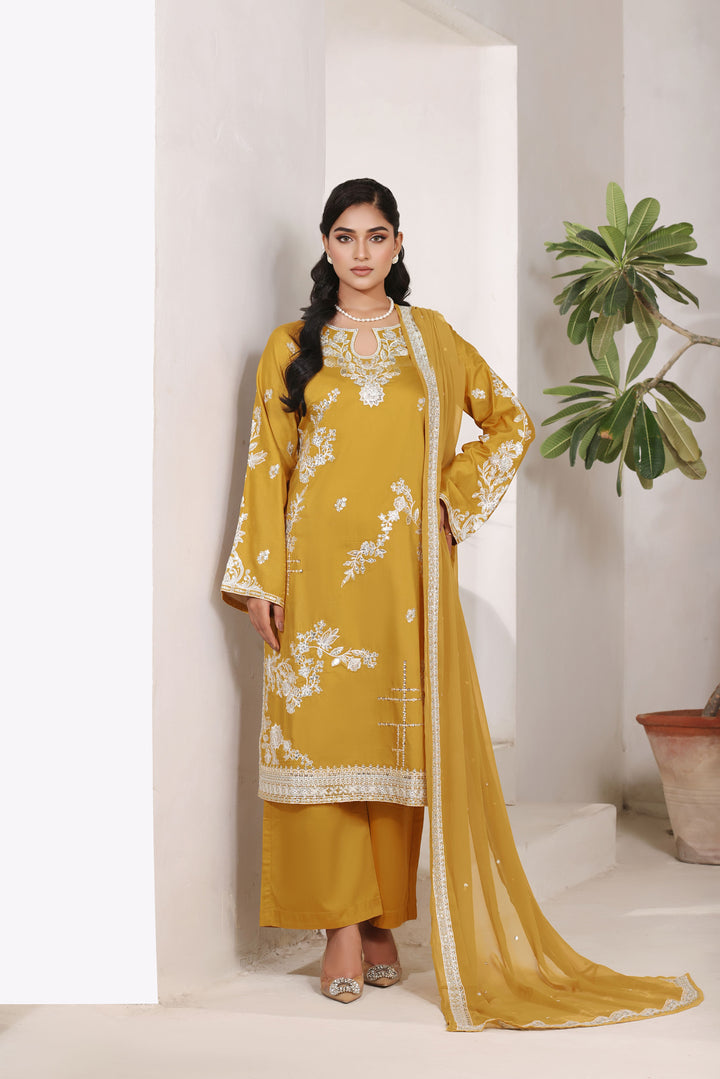Golden Mustard 3 Piece Stitched