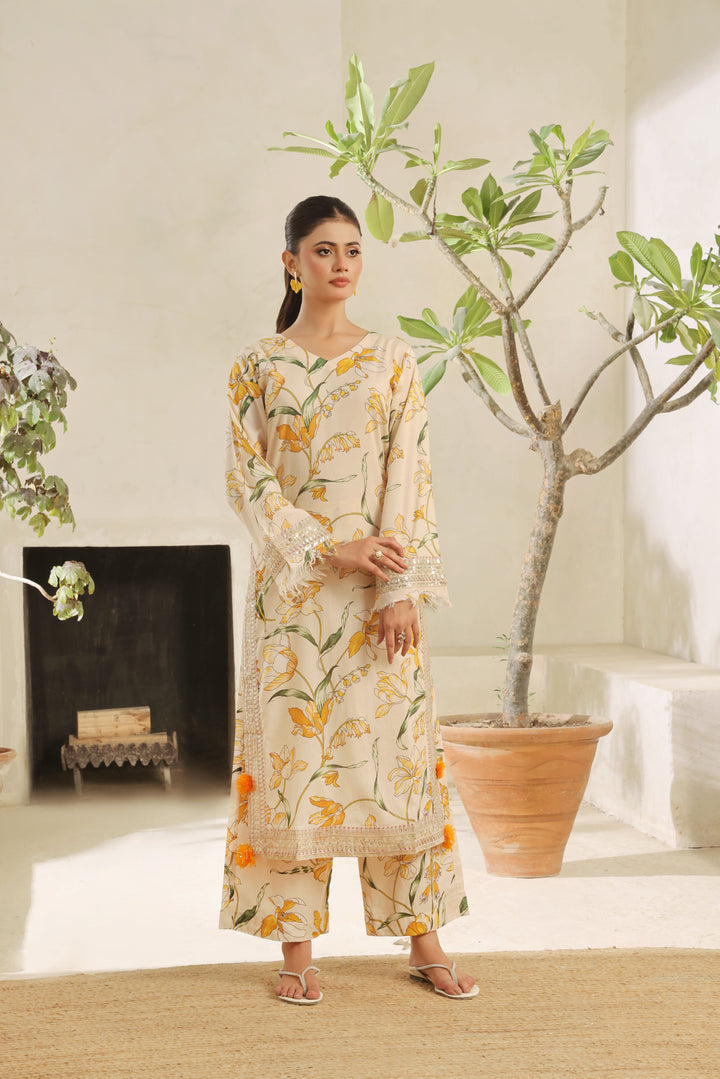 Ivory Flora | 2-Piece Stitched Suit Rang Leher 4 # 12