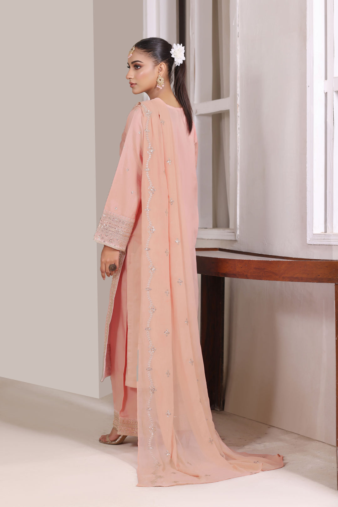 Peach Elegance 3 Piece Stitched