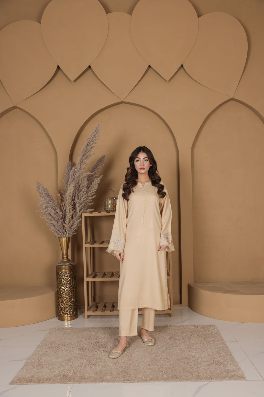 Beige Blossom - Dhanak Fabric 2-Piece Suit Rang Leher 17 # 3