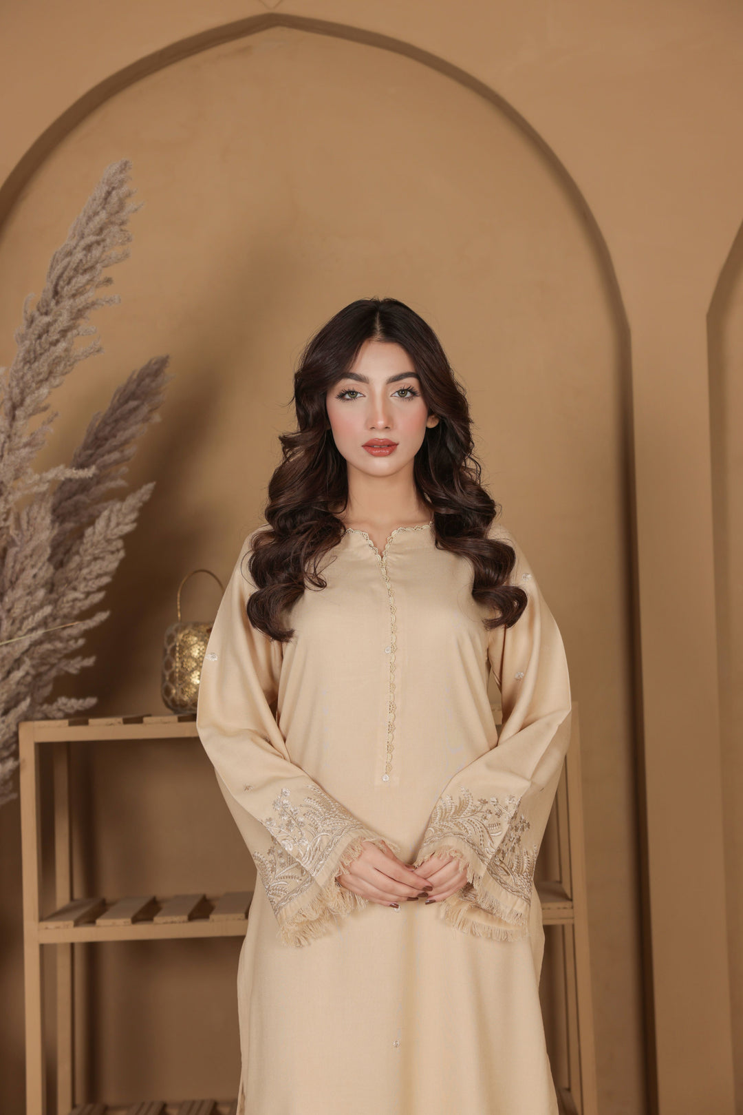 Beige Blossom - Dhanak Fabric 2-Piece Suit Rang Leher 17 # 3