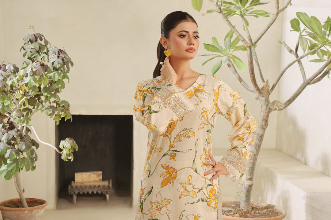 Ivory Flora | 2-Piece Stitched Suit Rang Leher 4 # 12