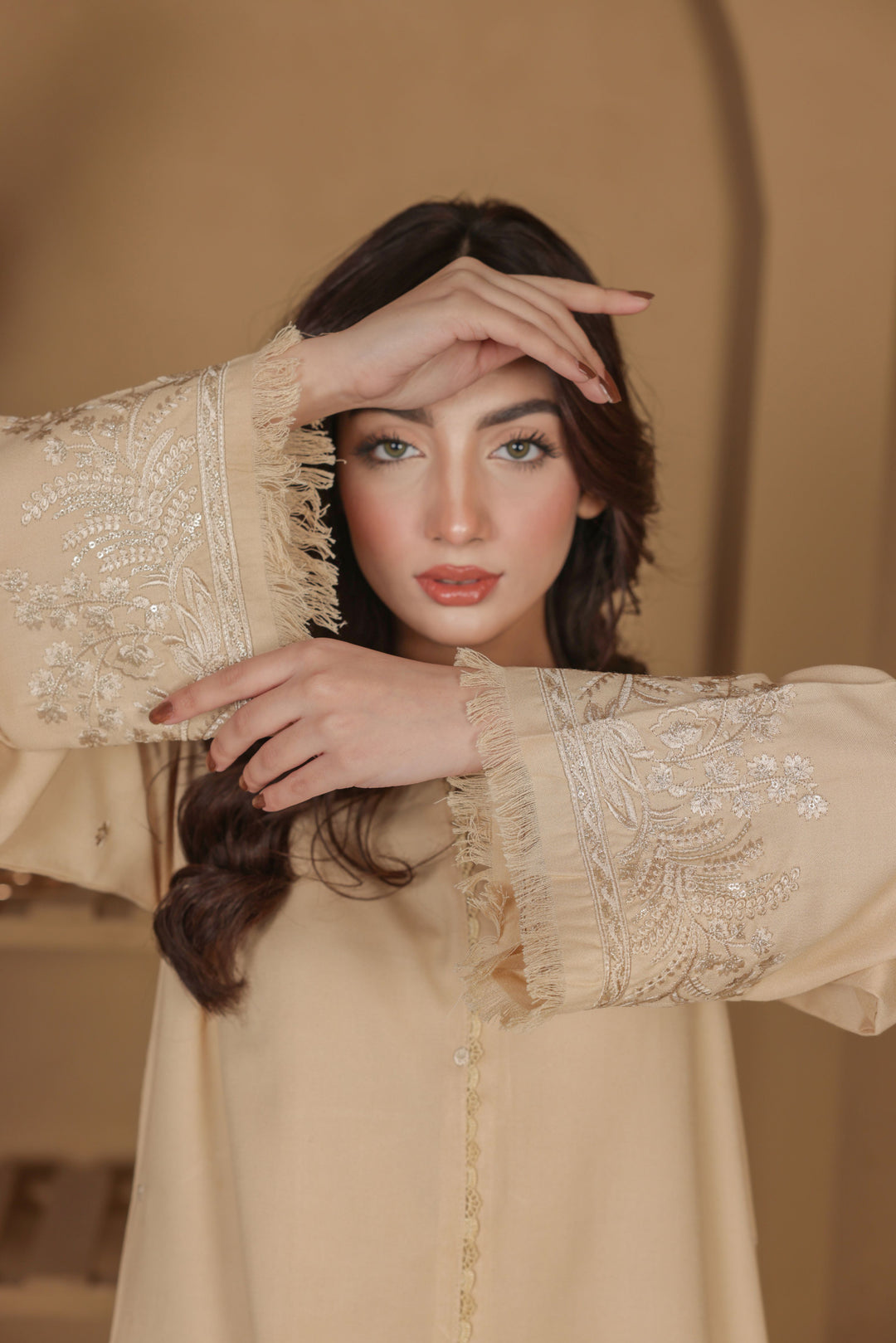 Beige Blossom - Dhanak Fabric 2-Piece Suit Rang Leher 17 # 3