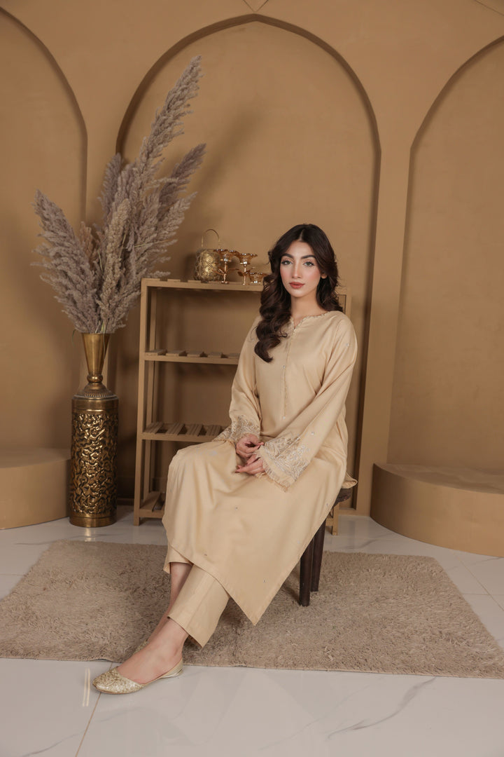 Beige Blossom - Dhanak Fabric 2-Piece Suit Rang Leher 17 # 3