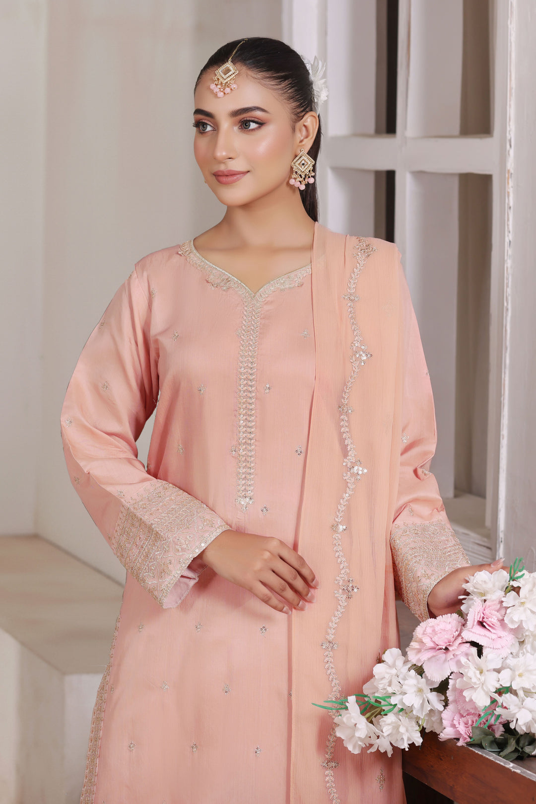 Peach Elegance 3 Piece Stitched
