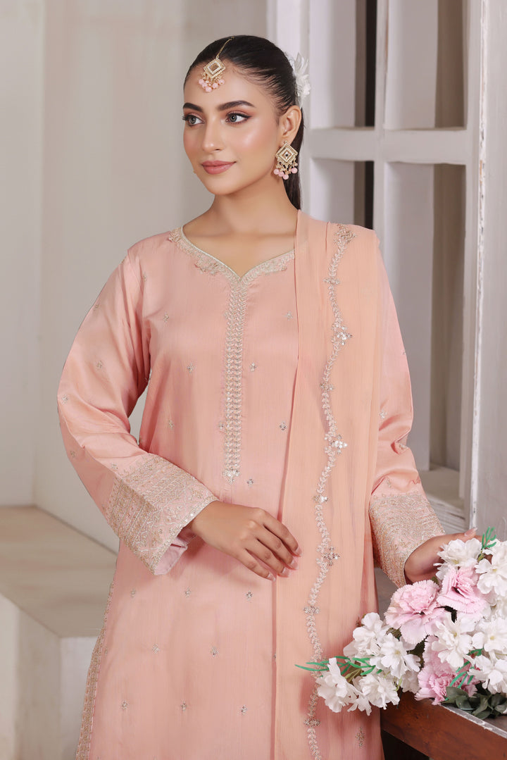 Peach Elegance 3 Piece Stitched