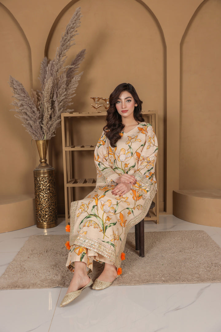 Ivory Flora | 2-Piece Stitched Suit Rang Leher 4 # 12