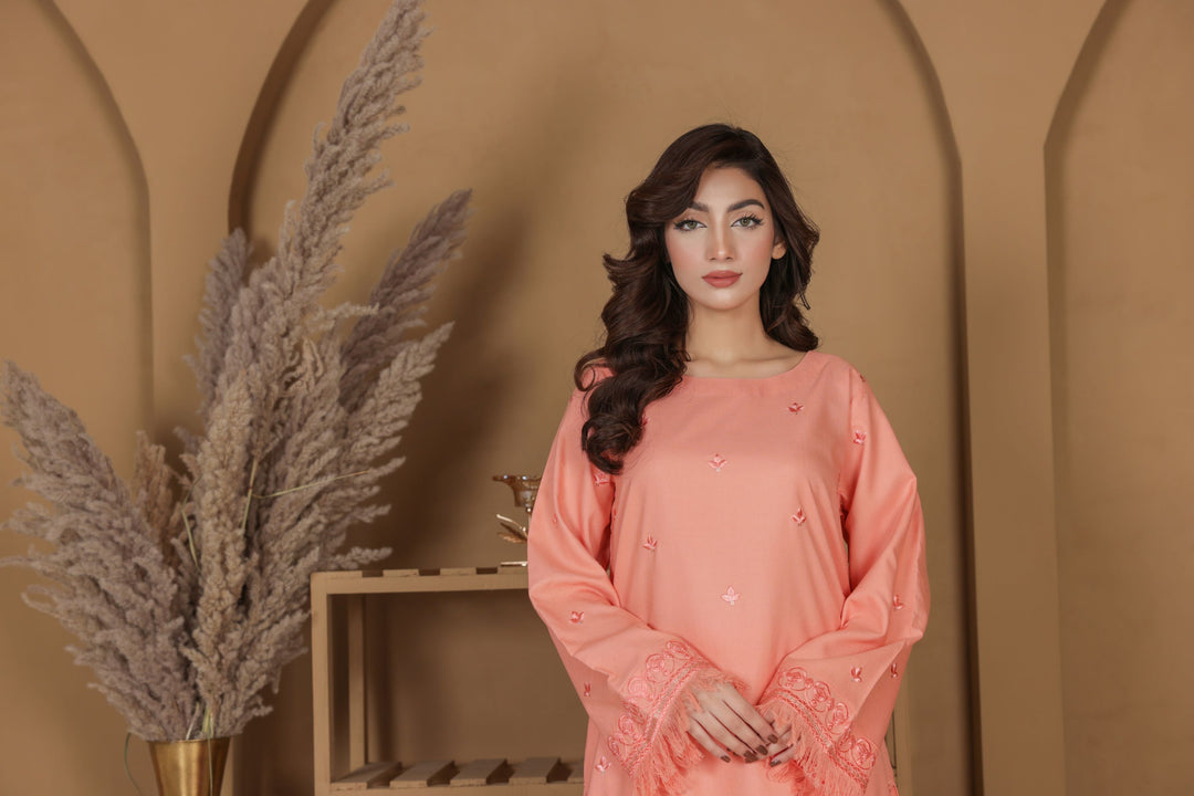 Peach Elegance | 2-Piece Stitched Suit