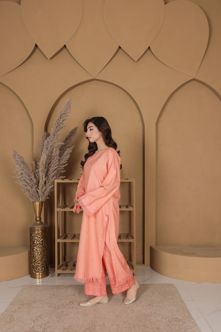 Peach Elegance | 2-Piece Stitched Suit