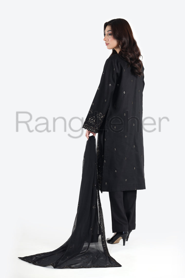 Black Majesty 3-Piece Stitched Suit Rang Leher