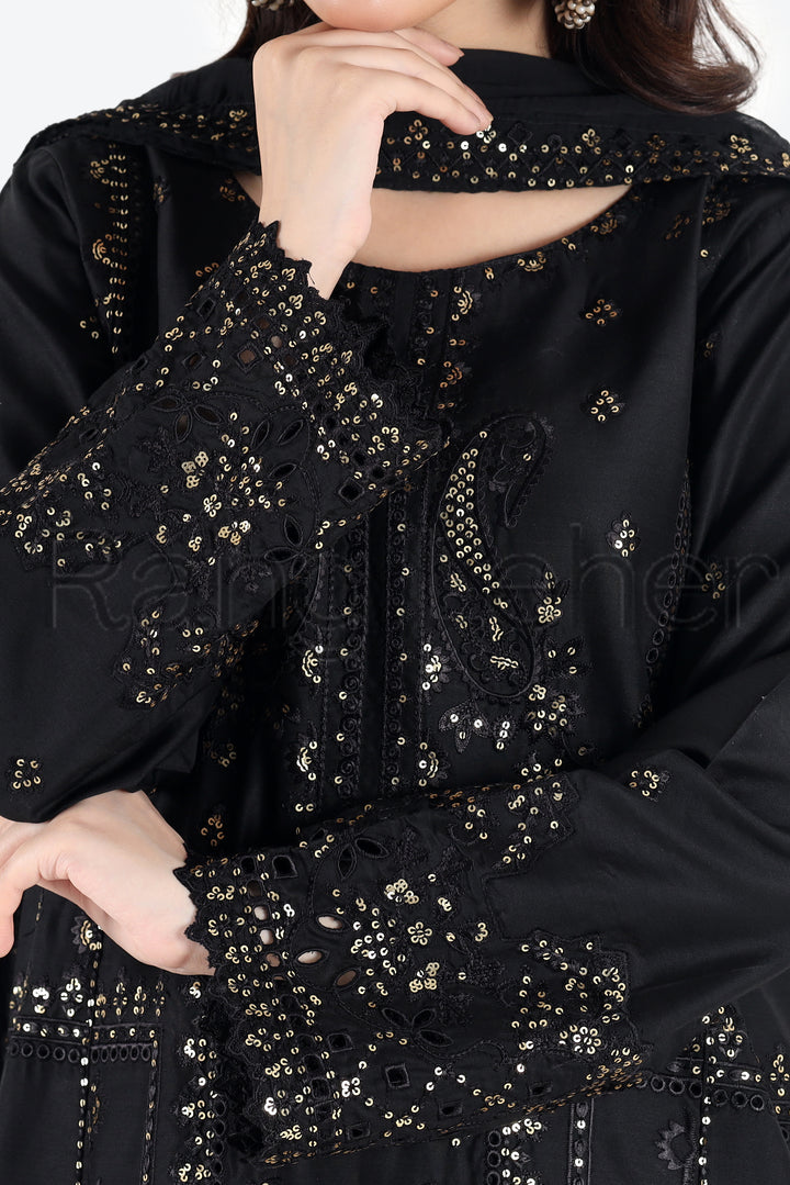 Black Majesty 3-Piece Stitched Suit Rang Leher