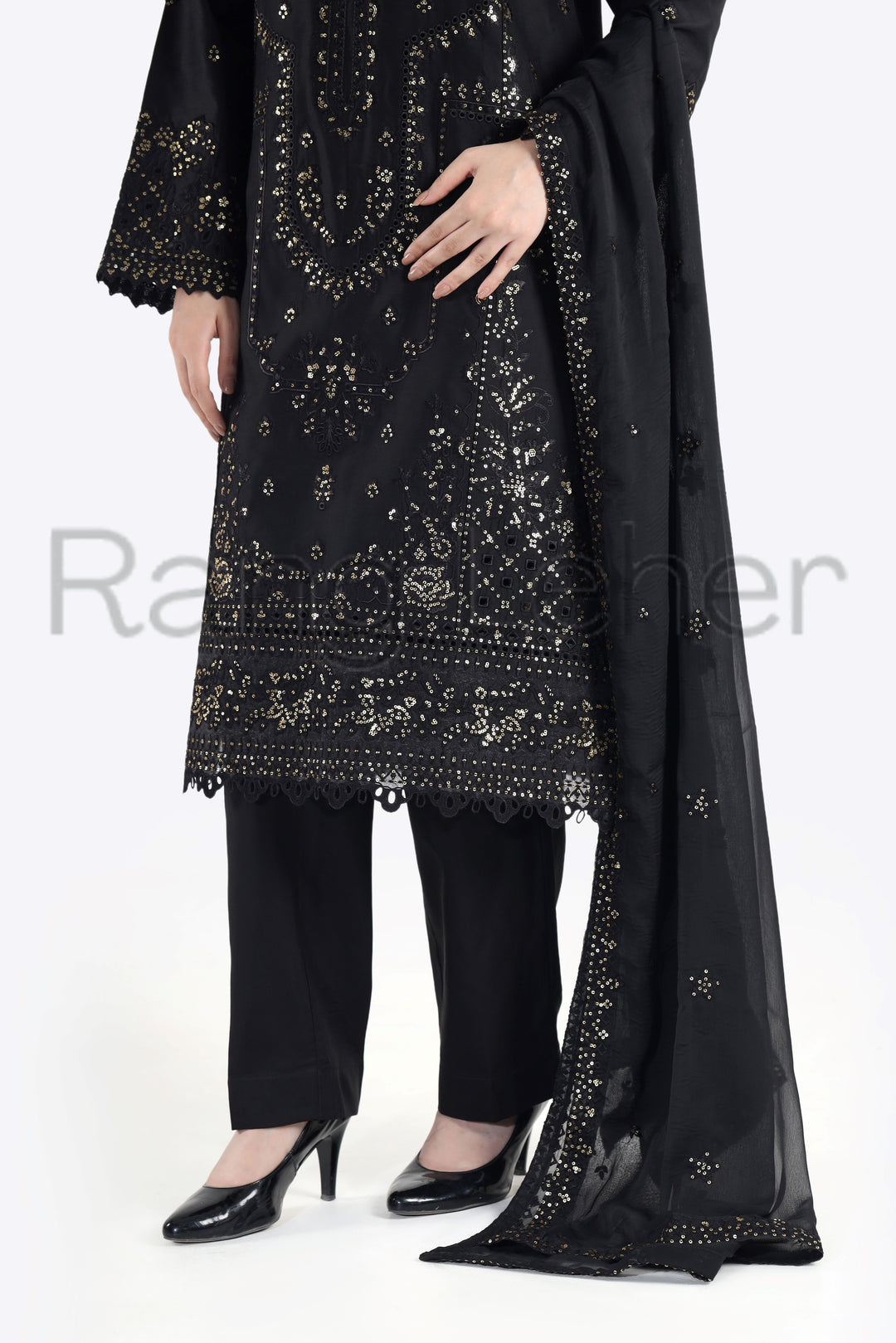 Black Majesty 3-Piece Stitched Suit Rang Leher