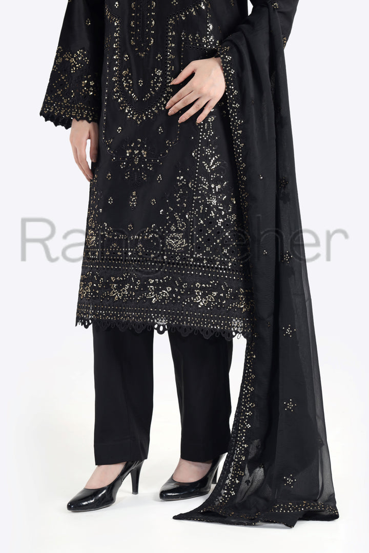 Black Majesty 3-Piece Stitched Suit Rang Leher