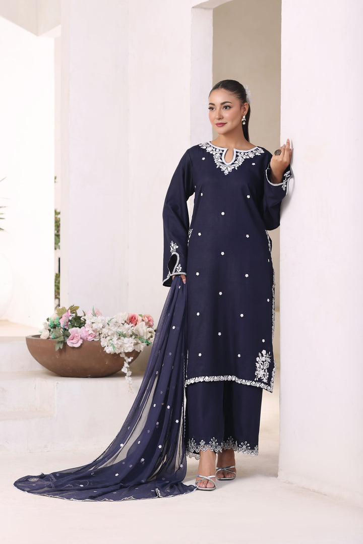 Dark Navy Blue 3 Piece Stitched