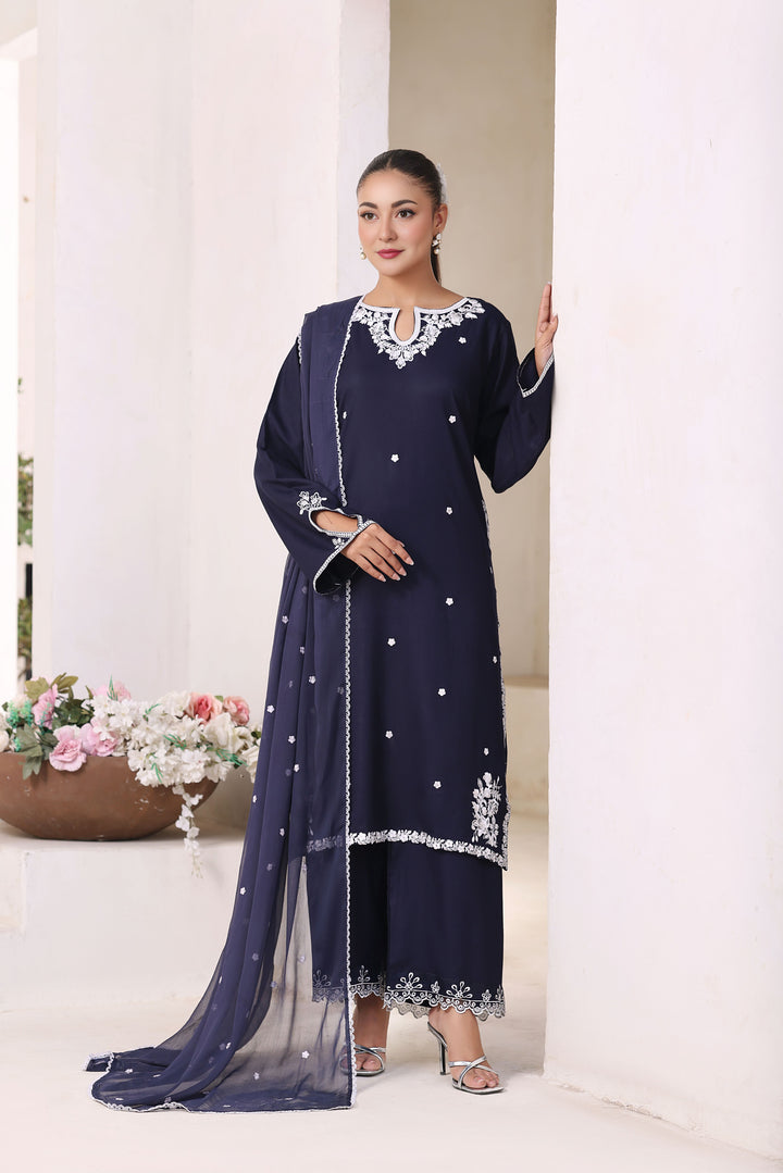 Dark Navy Blue 3 Piece Stitched