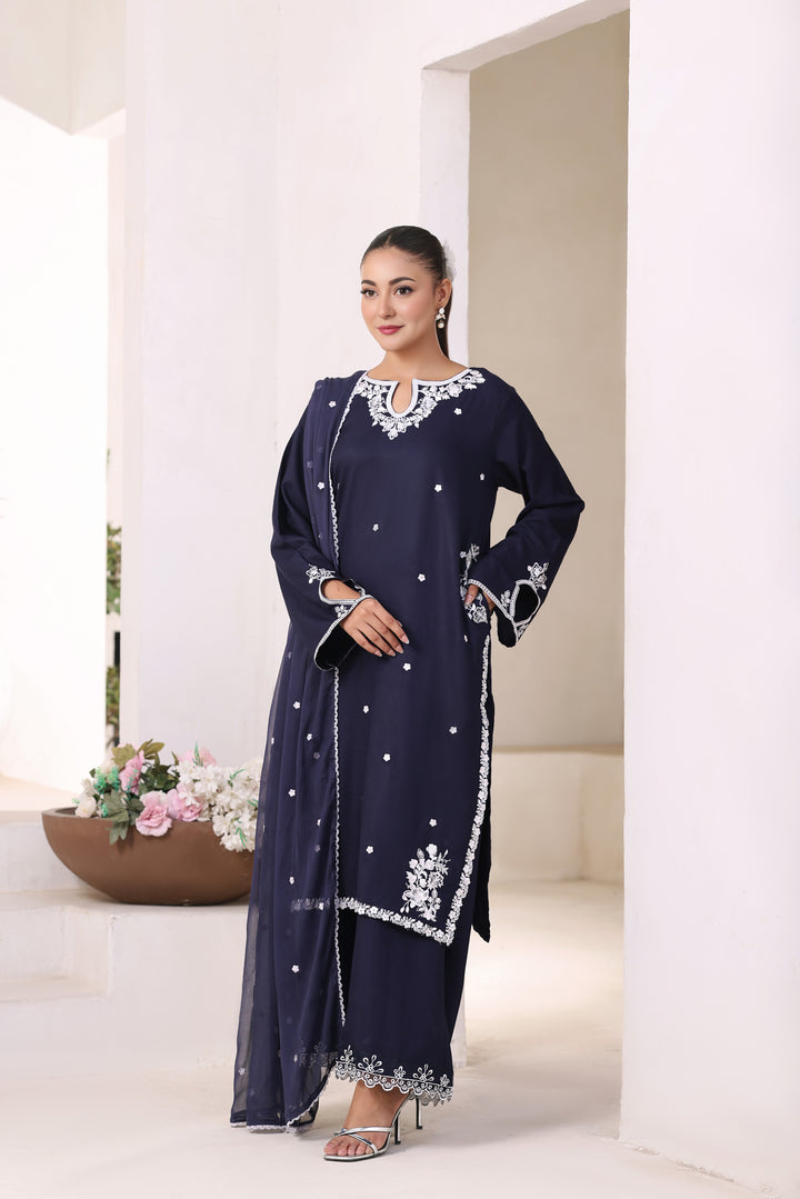 Dark Navy Blue 3 Piece Stitched