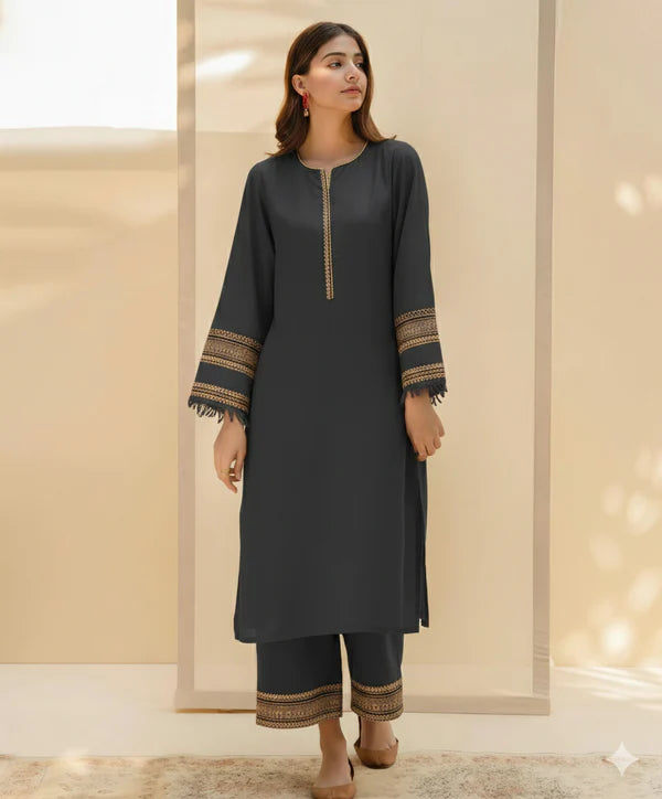 Grey Noir 2-Piece Stitched Khaddar