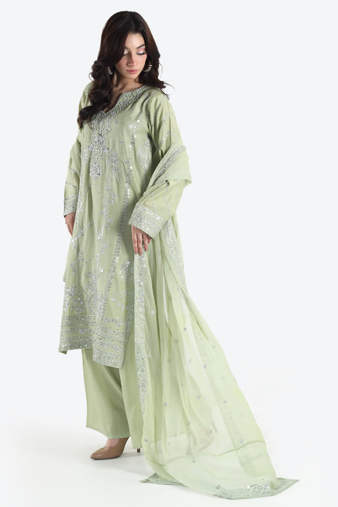 Mint Aura 3-Piece Stitched Suit Rang Leher