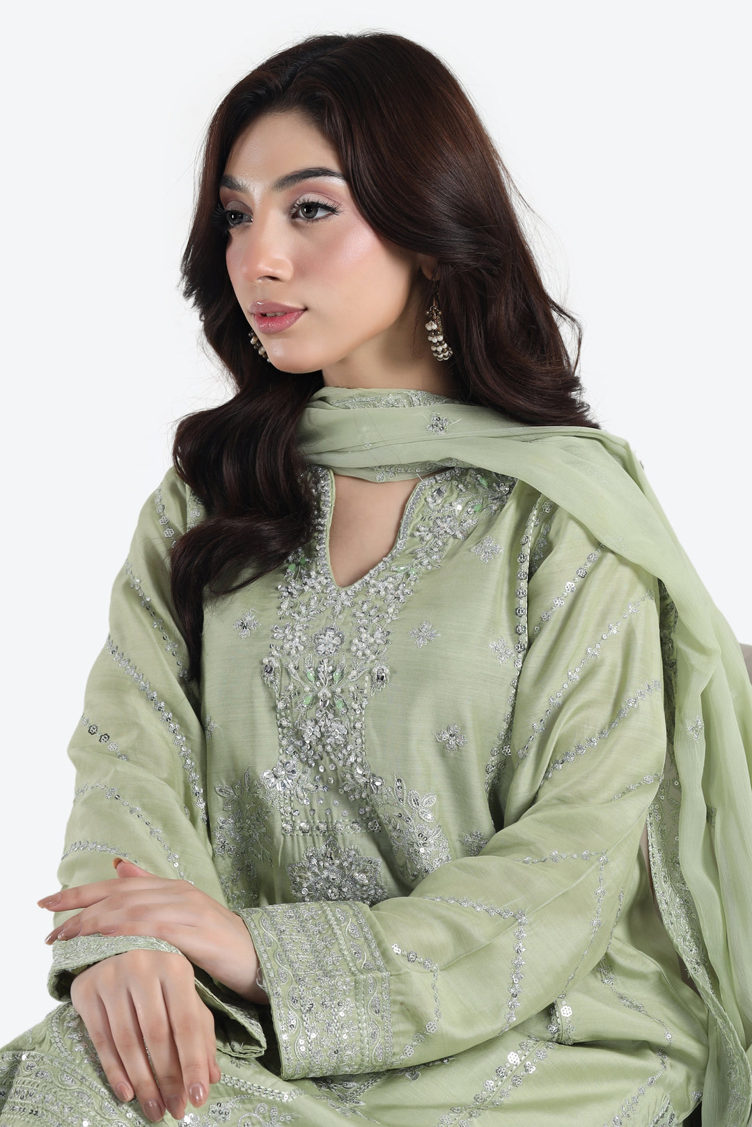 Mint Aura 3-Piece Stitched Suit Rang Leher