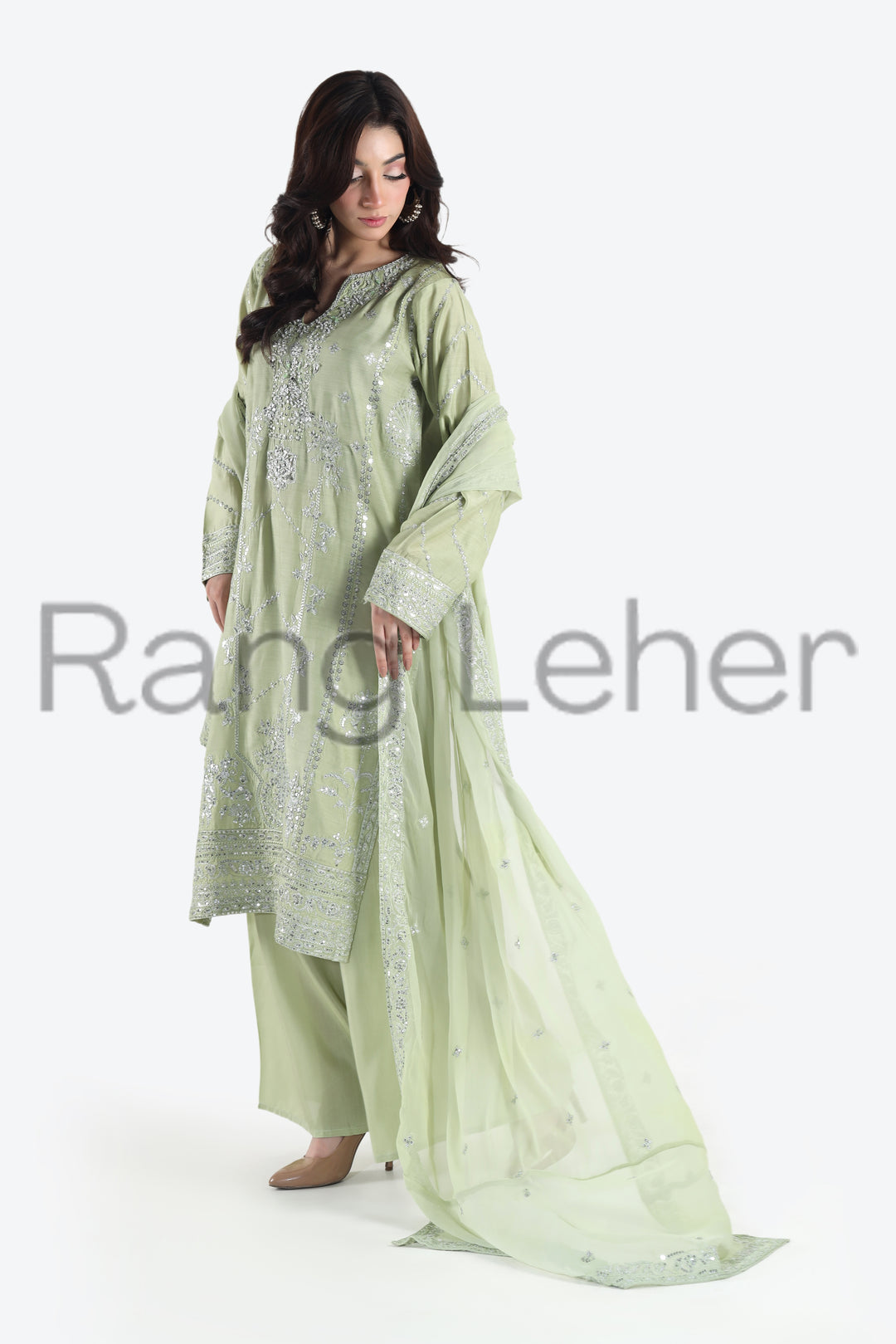 Mint Aura 3-Piece Stitched Suit Rang Leher