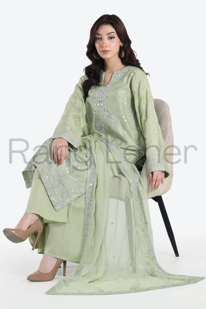Mint Aura 3-Piece Stitched Suit Rang Leher