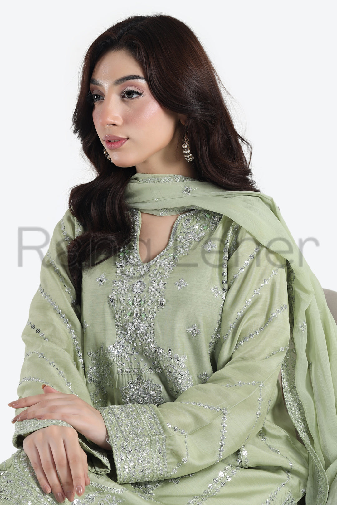 Mint Aura 3-Piece Stitched Suit Rang Leher