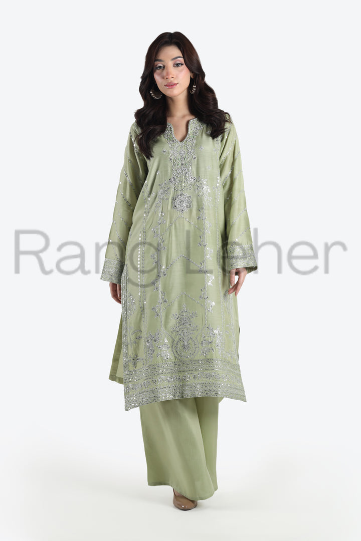 Mint Aura 3-Piece Stitched Suit Rang Leher