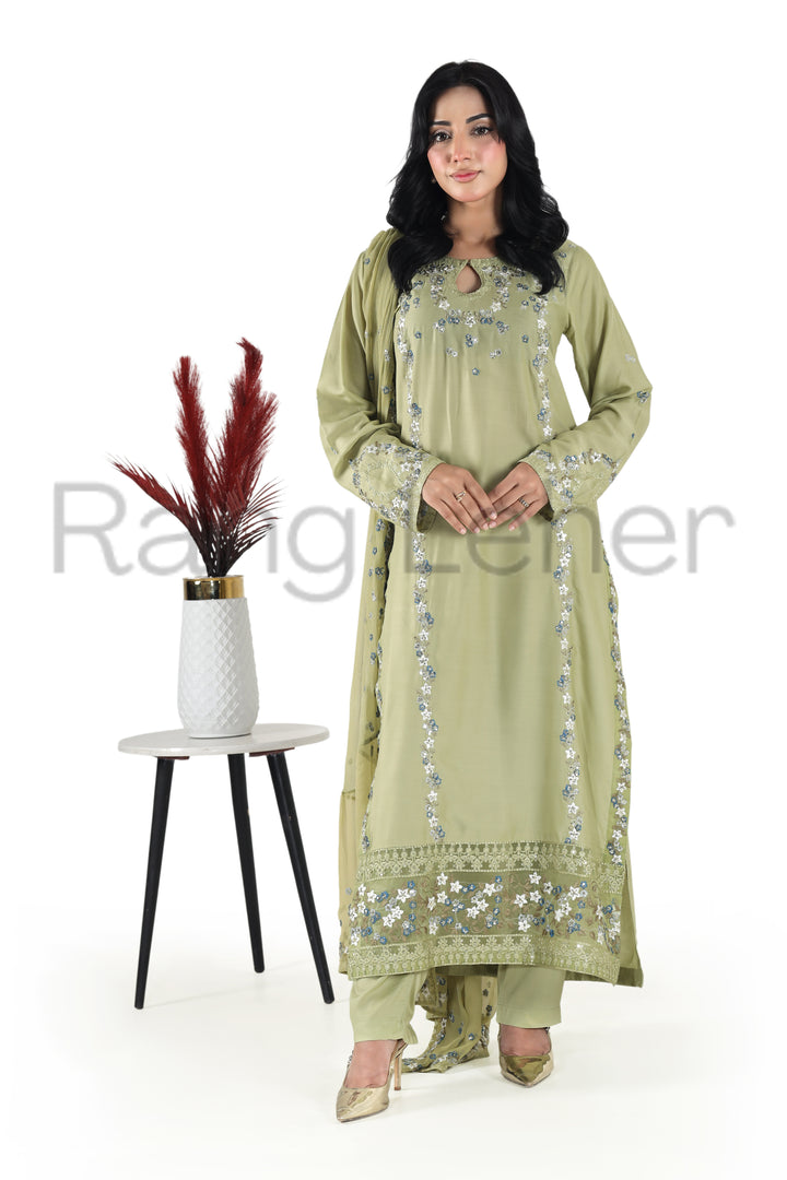 Mintique 3- Piece Stitched Suit  Viscose