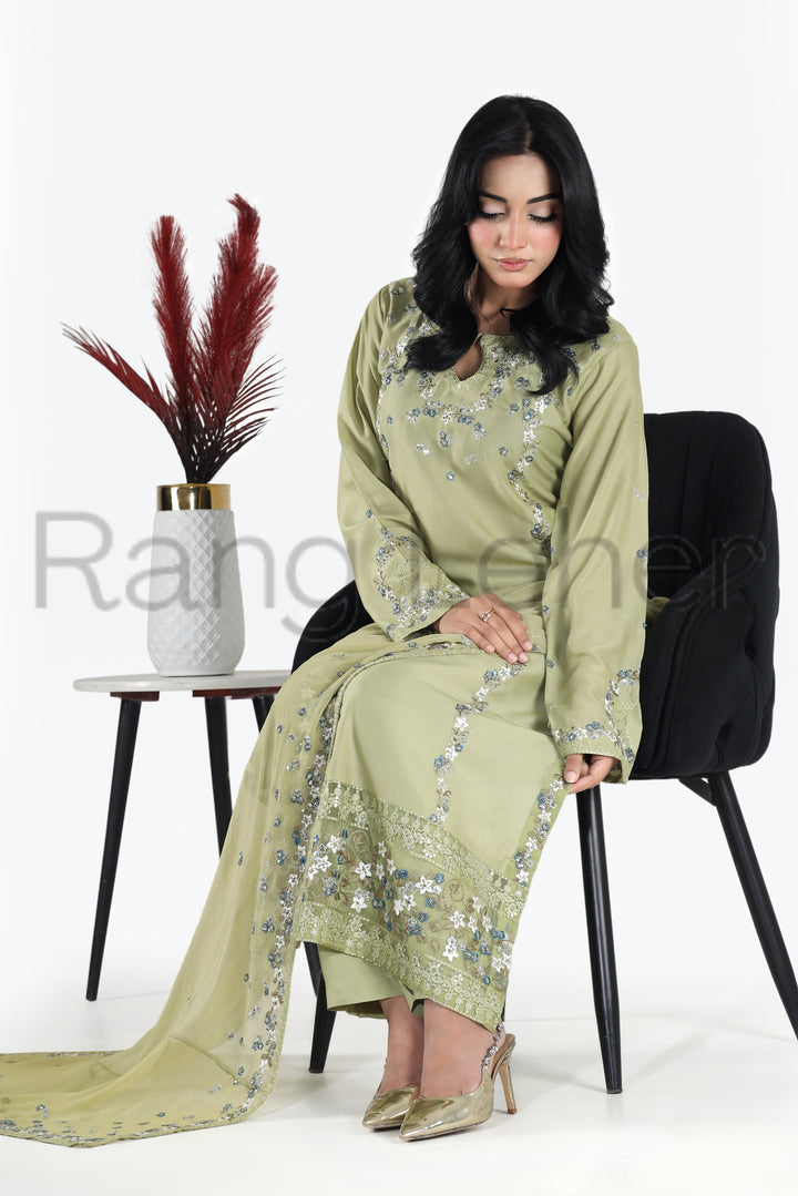 Mintique 3- Piece Stitched Suit  Viscose