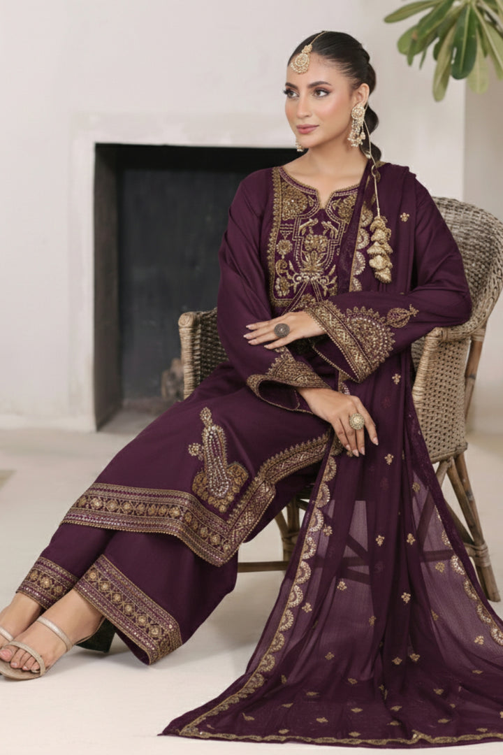 Plum Royale 3-Piece Stitched Suit