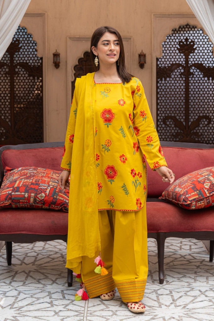 Olive Yellow 3-Piece Stitched