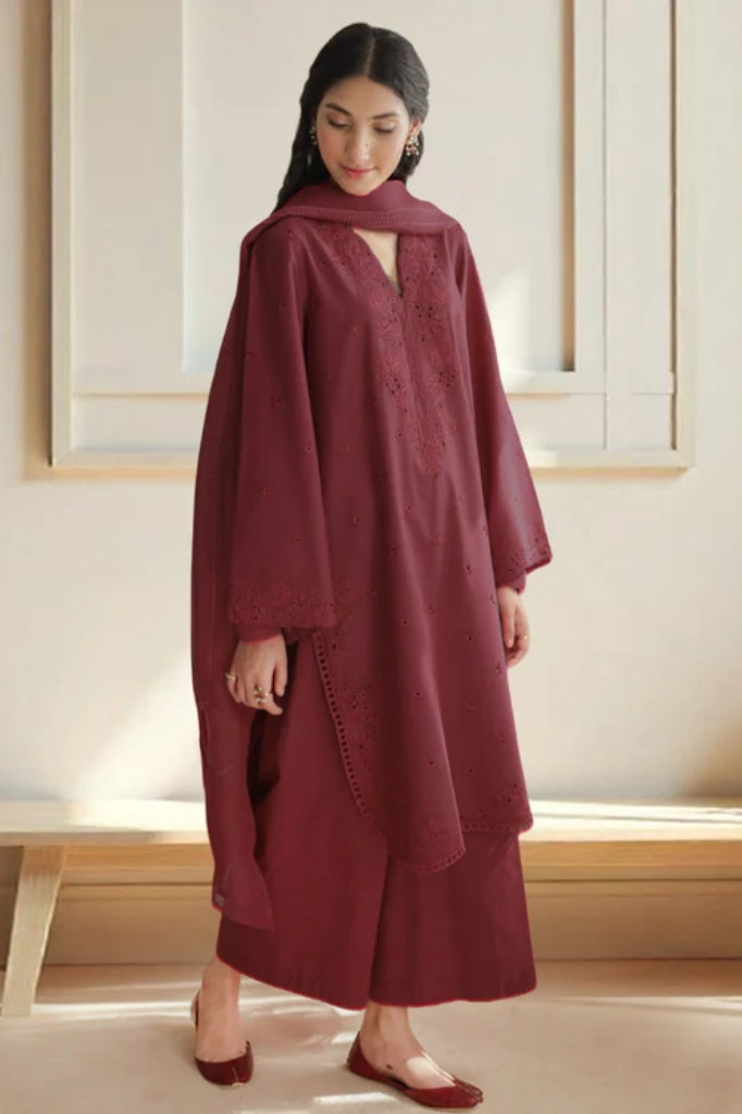 Maroon Elegance 3-Piece Stitched