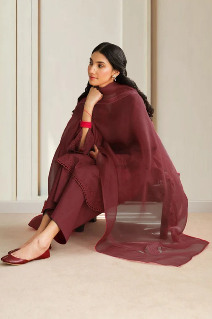 Maroon Elegance 3-Piece Stitched