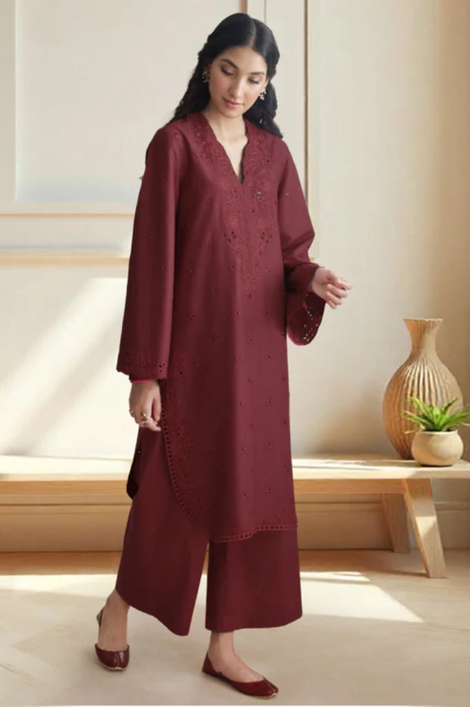 Maroon Elegance 3-Piece Stitched