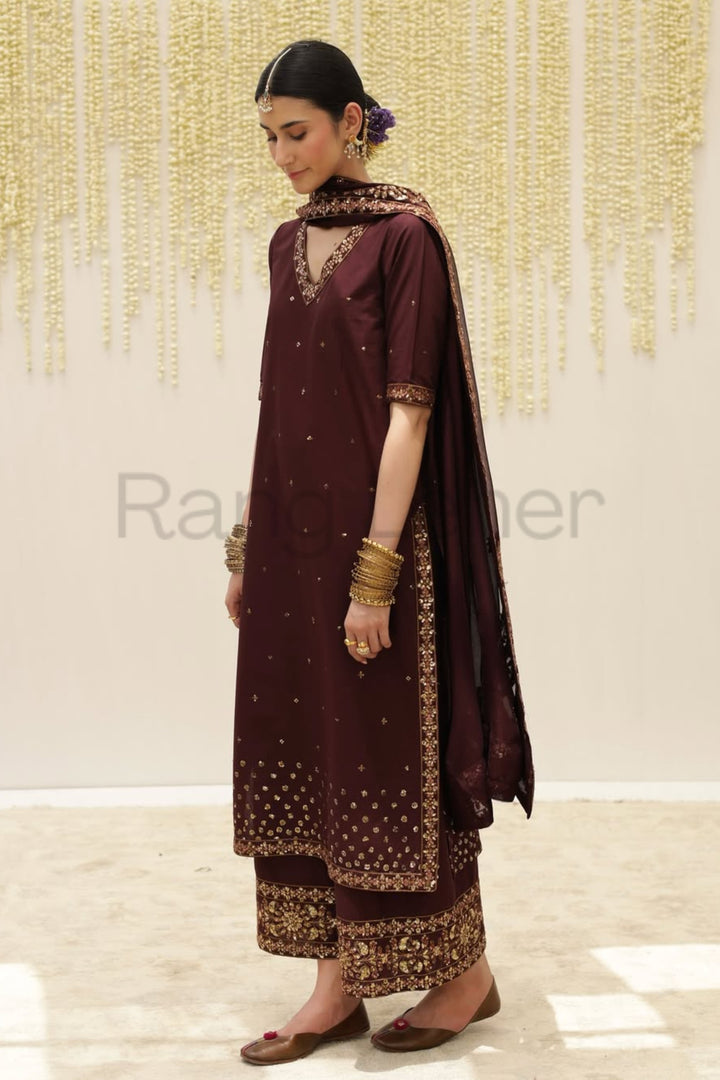 Mahroon Grace 3 piece Embroidered Luxury Pret For Women