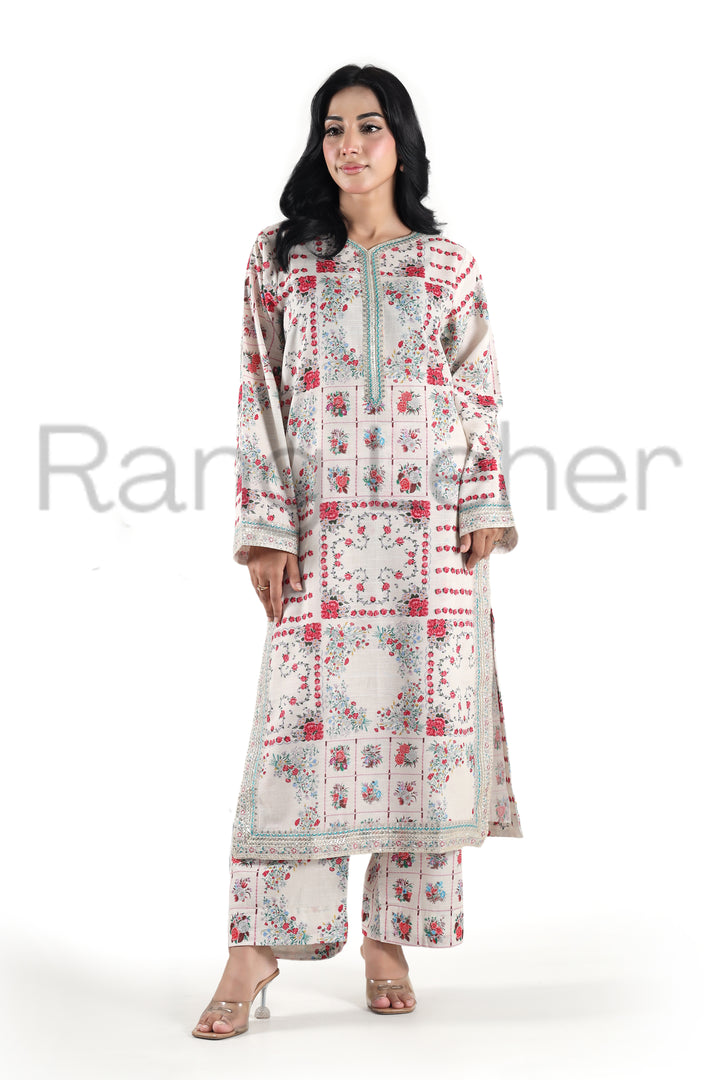 White Flora – 2-Piece Stitched Embroidered Suit