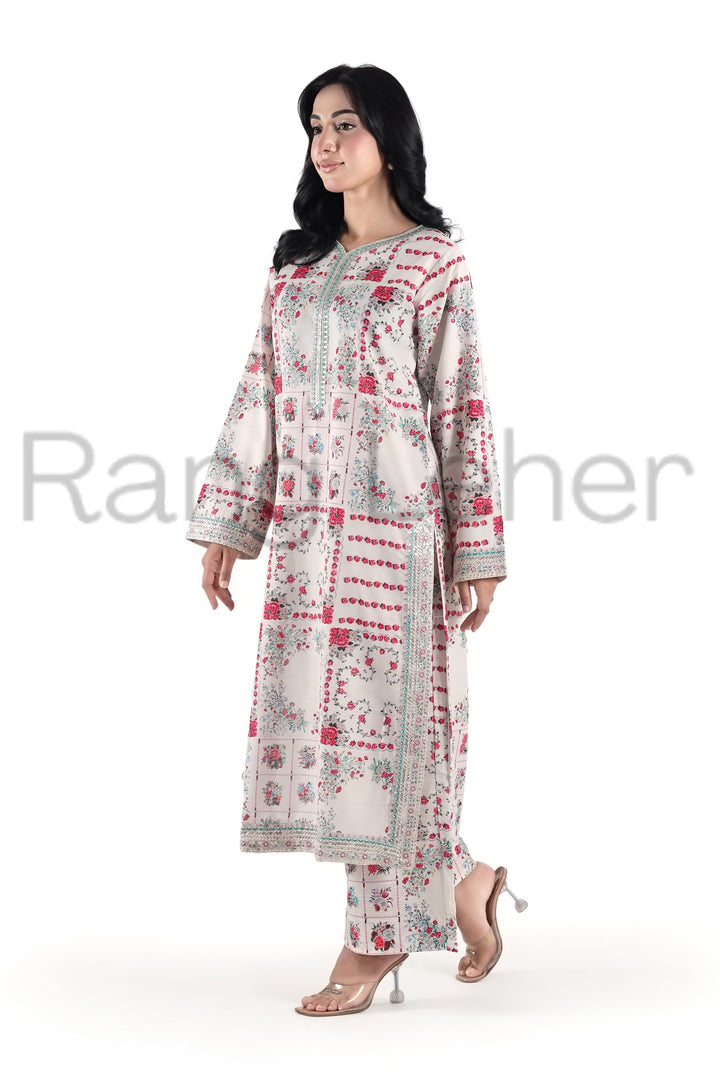 White Flora – 2-Piece Stitched Embroidered Suit