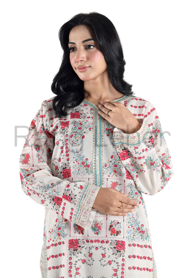 White Flora – 2-Piece Stitched Embroidered Suit