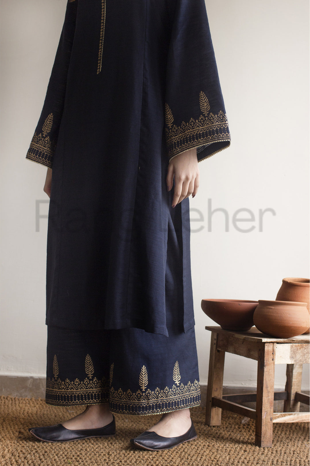 Blue Elegance 2-Piece Khaddar Stitched