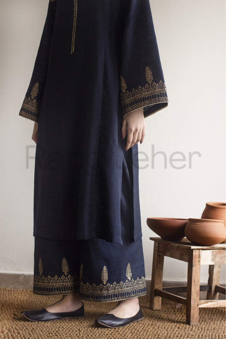 Blue Elegance 2-Piece Khaddar Stitched