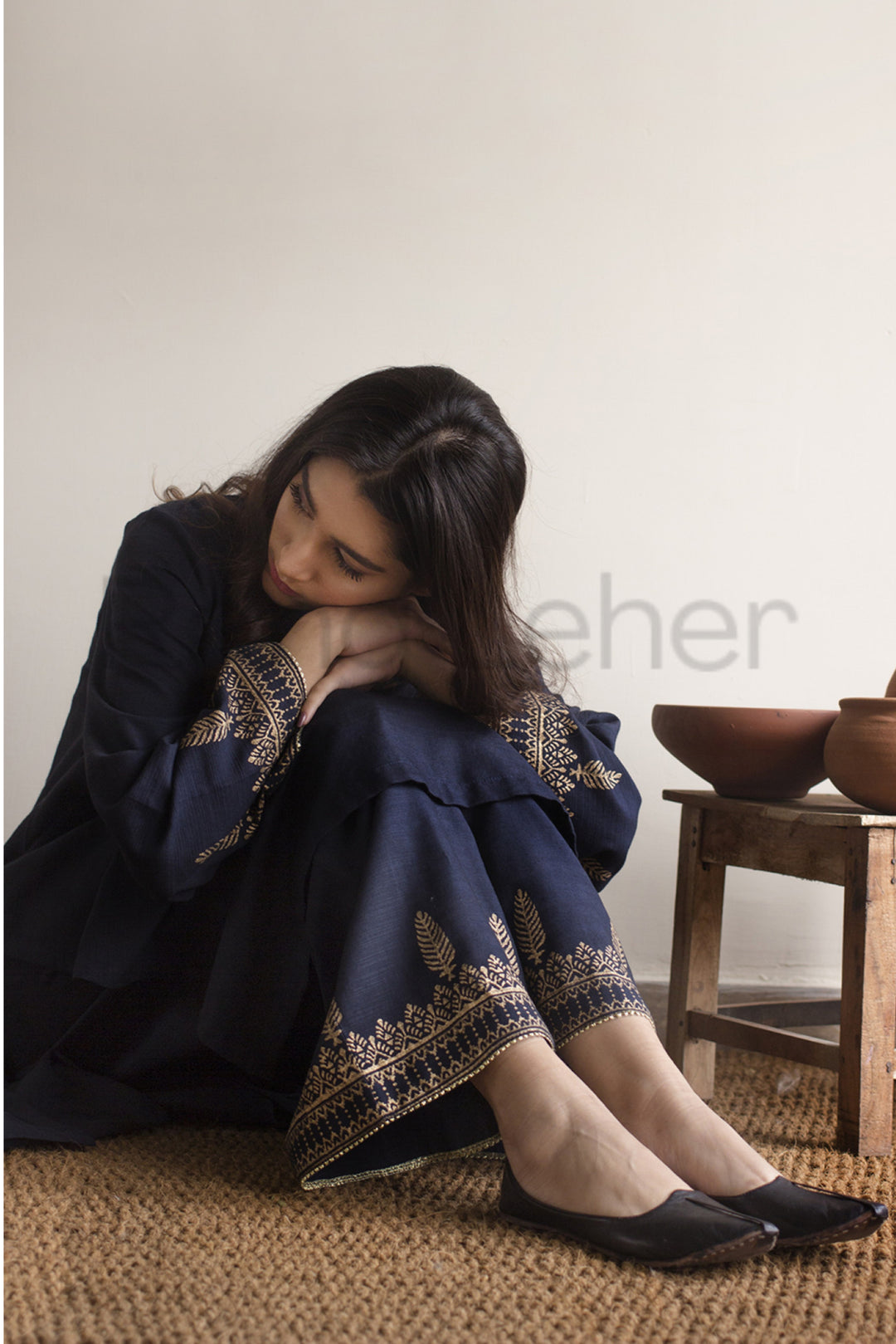 Blue Elegance 2-Piece Khaddar Stitched