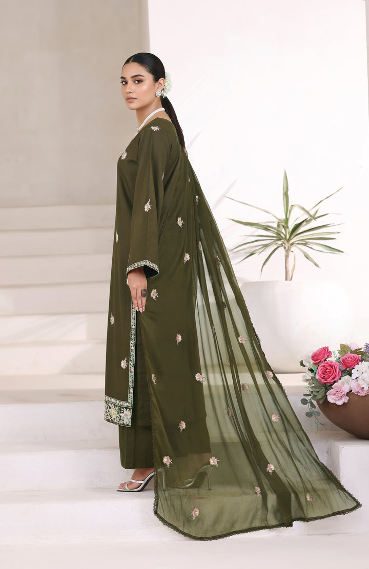 Dark Olive Green 3 Piece Stitched