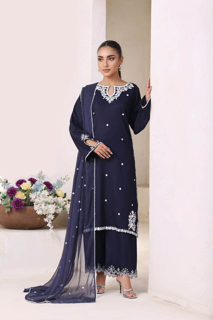 Dark Navy Blue 3 Piece Stitched