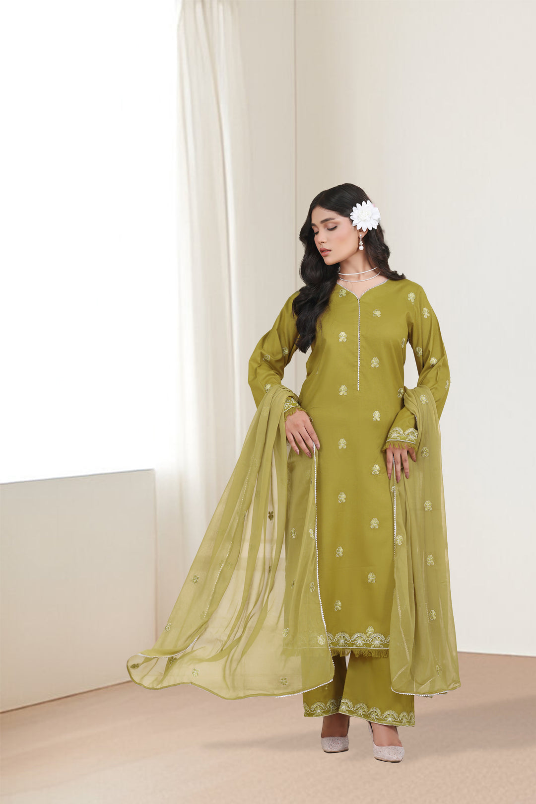 Olive Musk 3 Piece Stitched