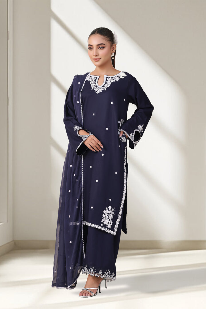 Dark Navy Blue 3 Piece Stitched
