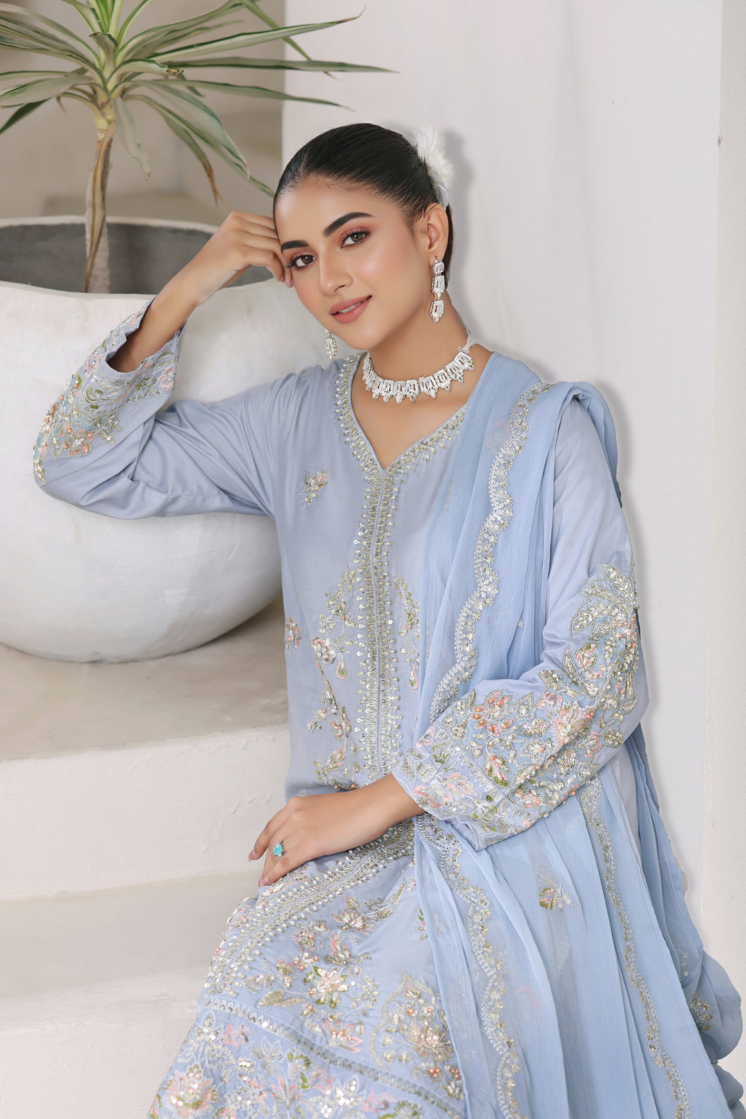 Sky Blue Aura 3 Piece Stitched